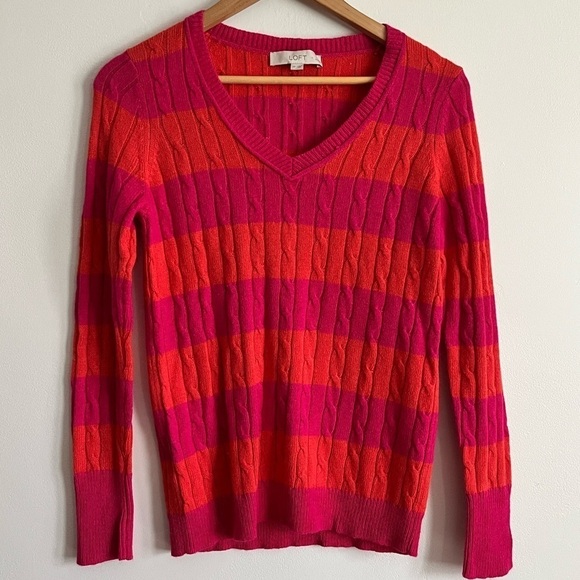 LOFT Sweaters - Loft Wool Rabbit Hair Blend Striped V Neck Sweater